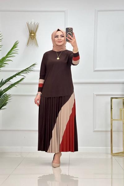 Gökkuşağı Etekli Takım - Kahverengi