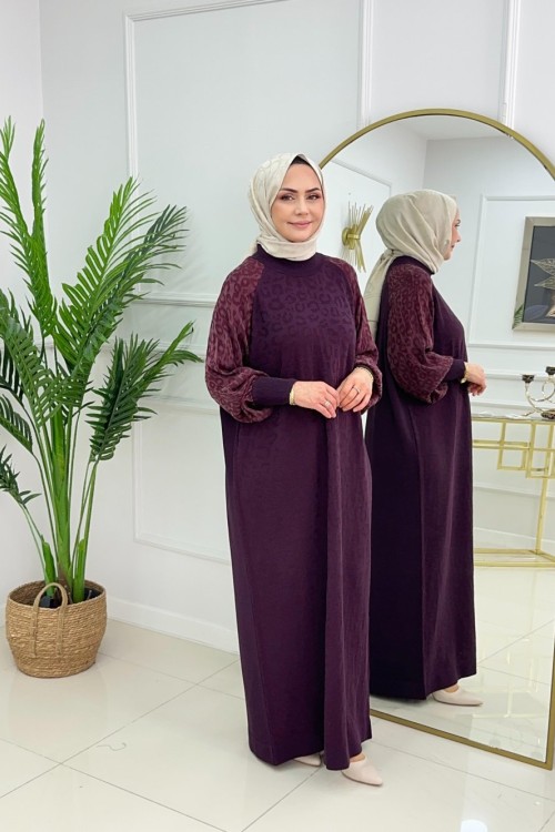 HAVVA MERSERİZE ELBİSE - MÜRDÜM