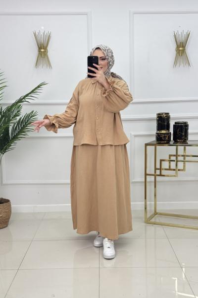 MÜSLİN ETEKLİ TAKIM- CAMEL