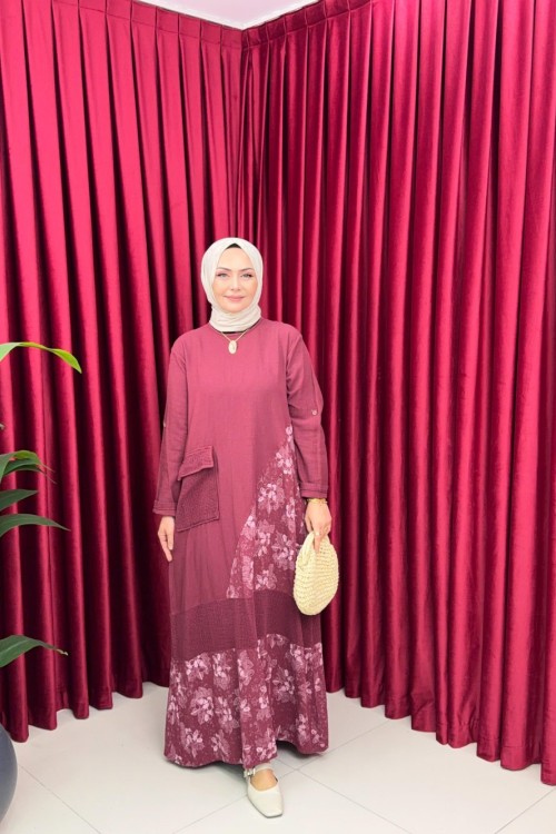 TREND KETEN ELBİSE-BORDO