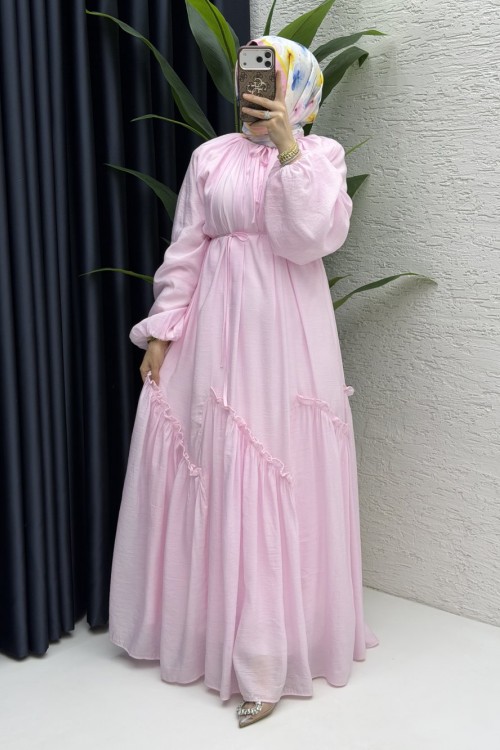 İpek Elbise Tesettür Giyim  Pembe