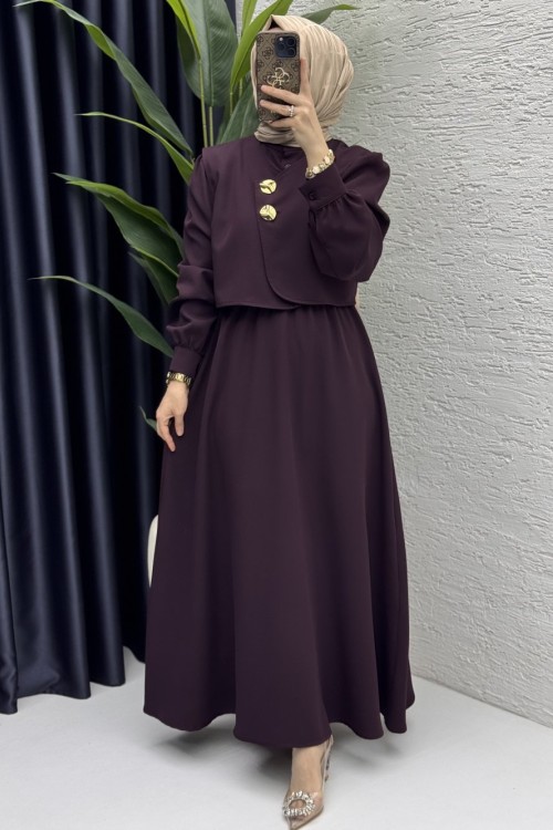 Leyza Elbise Tesettür Giyim  Mürdüm