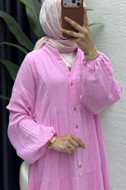 Müslin Elbise Tesettür Giyim  Pembe