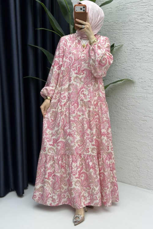 Şal Desen Elbise Pembe